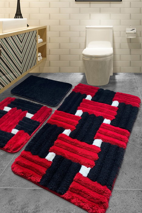 Mijölnir Piazza Red Juego de Alfombras de Baño Acrílicas de 3 Piezas Mijölnir Piazza Red Juego de Alfombras de Baño Acrílicas de 3 Piezas